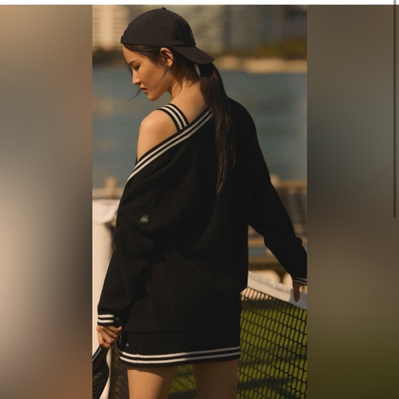 ❌SOLD❌Alo Yoga Tennis Club Sweater Knit Cardigan in Black/Ivory New with Tags! - Picture 2 of 11